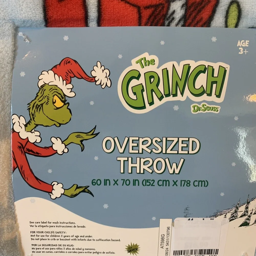 Dr. Seuss The Grinch Light Blue Christmas Holiday Throw Blanket 60